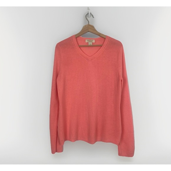 Peck & Peck Sweater Ladies L Peach Cashmere Pullover Long Sleeve V-neck Womens - Picture 1 of 7